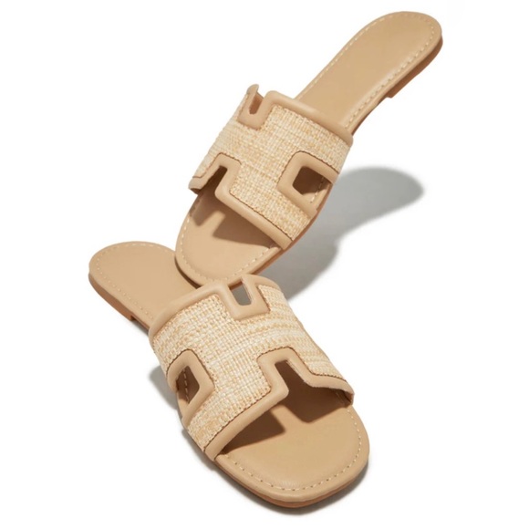 Nude With Raffia H Band Detail Sandals - Picture 3 of 7